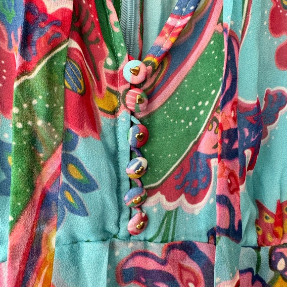 ZIMMERMAN LIKE NEW SILK BLUE FLORAL ROMPER PLAYSUIT SIZE 2 MEDIUM - Picture 5 of 6